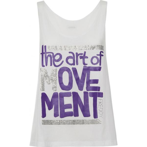 Top con stampa glitter con scollo in cotone bianco Freddy