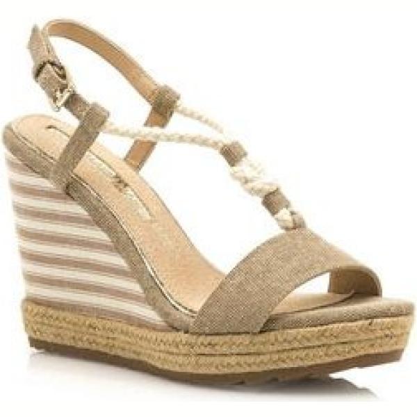 Sandali con zeppe a righe con fibbia e punta tonda beige Maria Mare