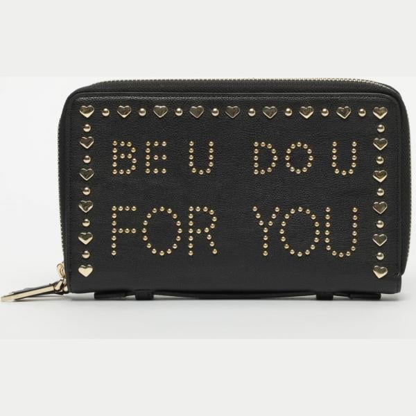 Pochette con borchie e zip con scomparti nero Trussardi