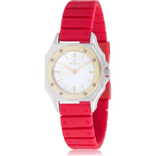 Orologio con fibbia rosso e bianco e oro Ops!