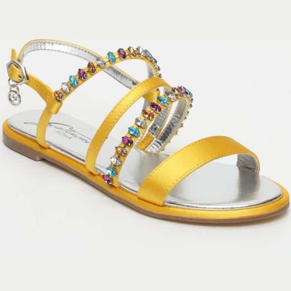 Sandali con borchie e punta tonda con logo giallo Gattinoni