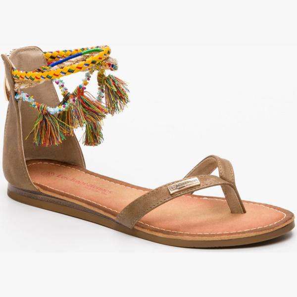 Sandali con strass e frange con punta tonda marrone e multicolore Les Tropeziennes