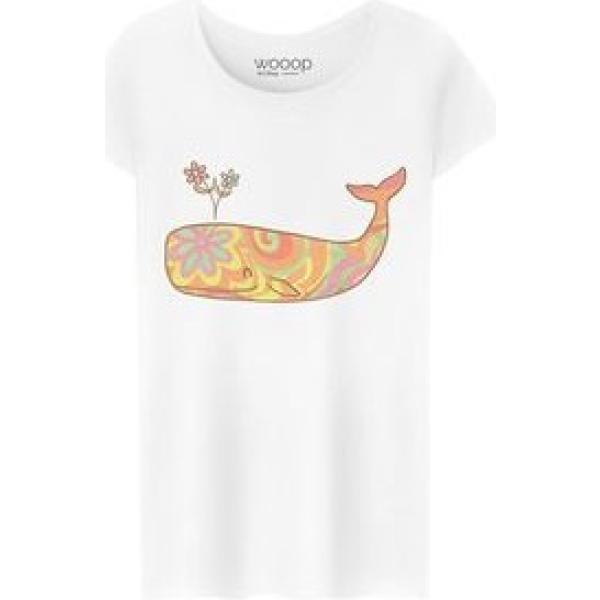 T-shirt con stampa e scollo a maniche corte tinta unita bianco Woop