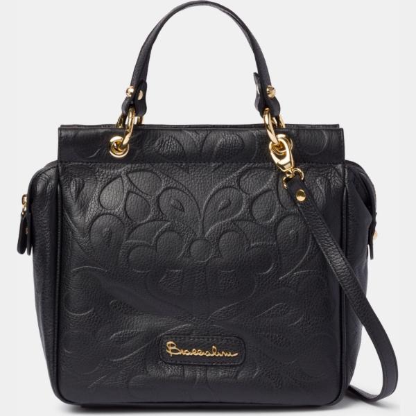 Borsa a tracolla con stampa e zip con scomparti nero e oro Braccialini