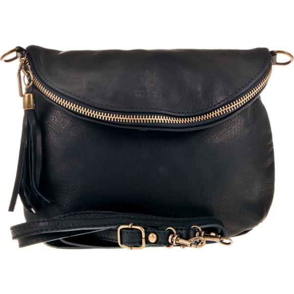 Borsa a tracolla made italy con zip e scomparti nero Firenze