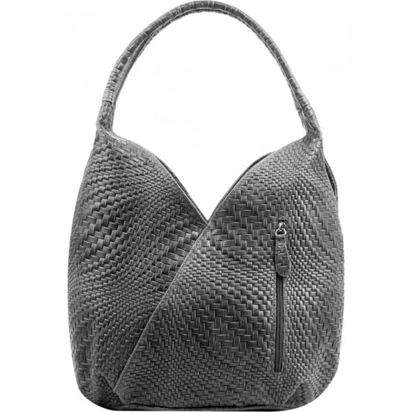 Borsa a tracolla made italy fantasia geometrica effetto scamosciato con zip interno foderato forma intrecciata grigio Firenze