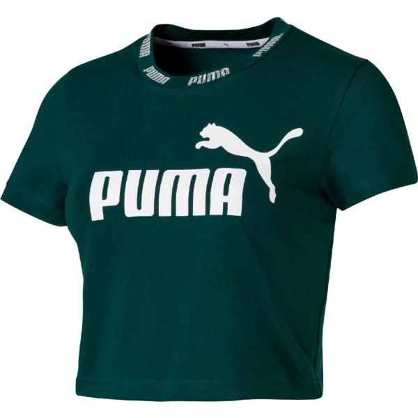 T-shirt con stampa e scollo a maniche corte cropped 95% cotone verde Puma