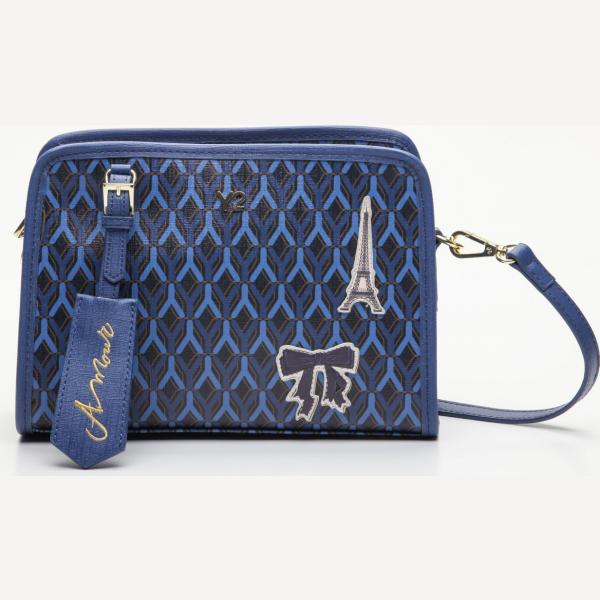 Pochette con zip e tracolla regolabile blu e arancione Y Not
