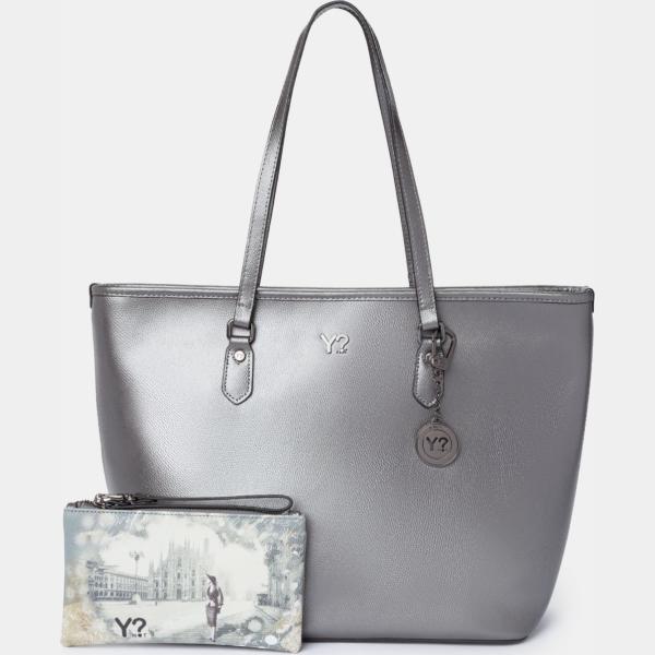 Borsa a tracolla con zip argento Y Not