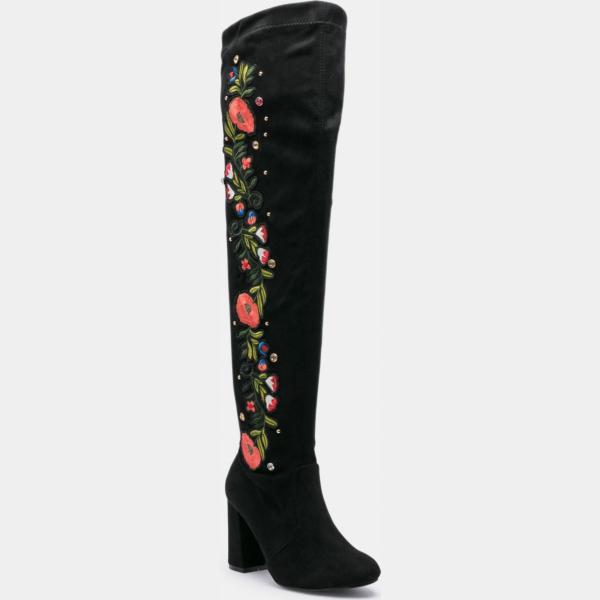 Stivali fantasia floreale effetto scamosciato con zip nero Primadonna