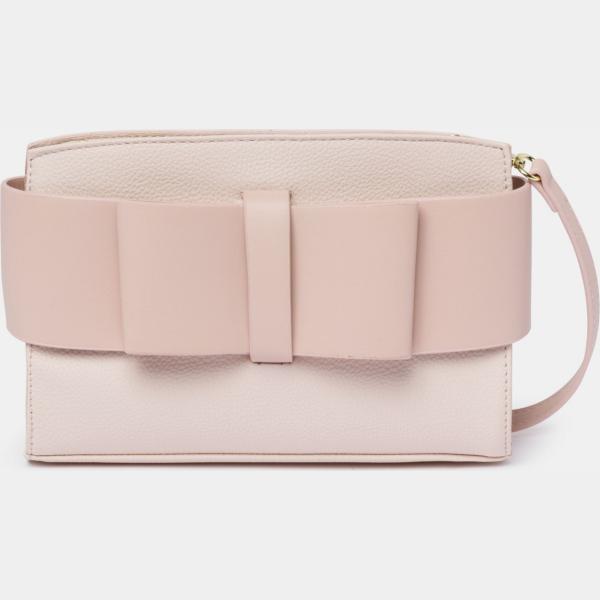 Borsa a tracolla con fiocco e zip rosa e oro Camomilla