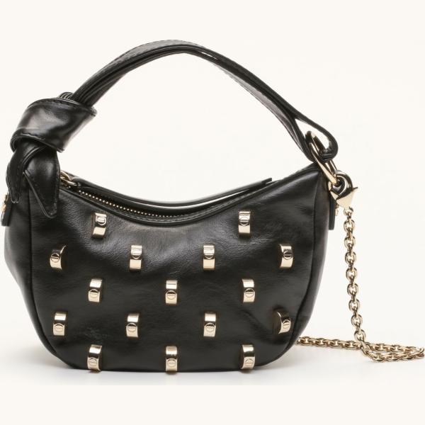 Borsa a tracolla con borchie e zip nero Borbonese