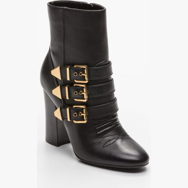 Stivaletti con zip interno in tessuto con punta tonda nero e oro Guess