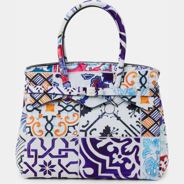 Borsa con stampa a clip bianco e multicolore Save My Bag