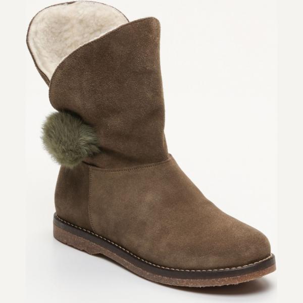Stivaletti con fibbia interno foderato con punta tonda in pelle kaki Marabu