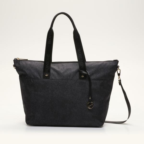 Pochette con stampa e zip con tracolla regolabile nero Borbonese