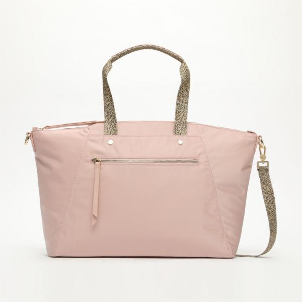 Borsa a mano con zip e tracolla regolabile rosa Borbonese