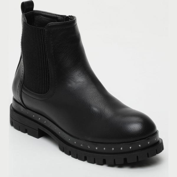 Stivaletti con zip e punta tonda in ecopelle nero Café Noir