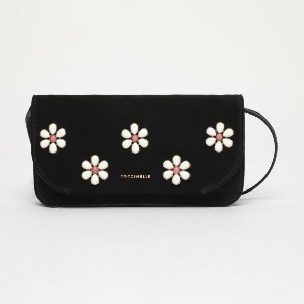 Borsa a tracolla effetto scamosciato in pelle nero Coccinelle