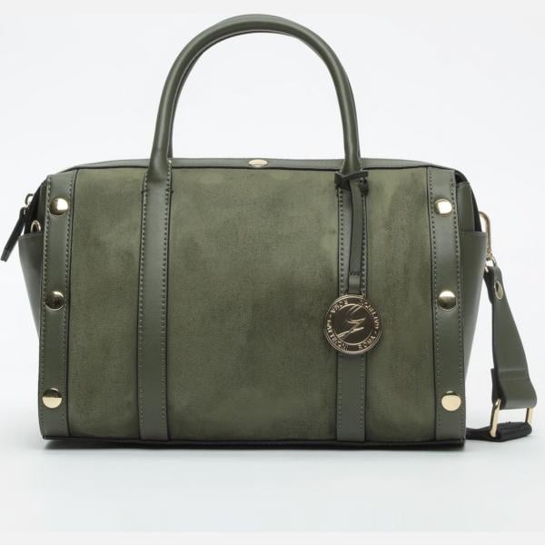 Borsa a mano effetto scamosciato con zip e tracolla regolabile kaki Gattinoni