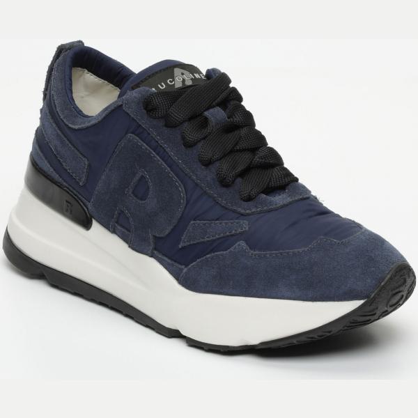 Sneakers effetto scamosciato con punta tonda navy Rucoline