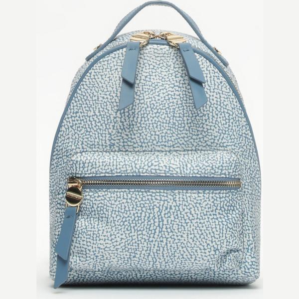 Zaino con bretelle fantasia con zip blu Borbonese