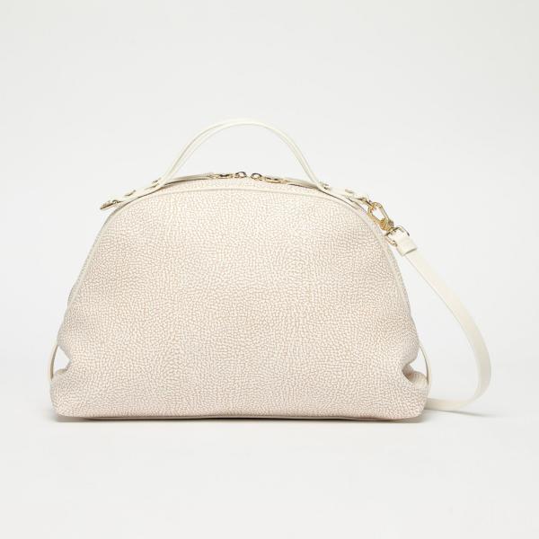 Borsa a tracolla con stampa e zip con tracolla regolabile rosa e bianco Borbonese