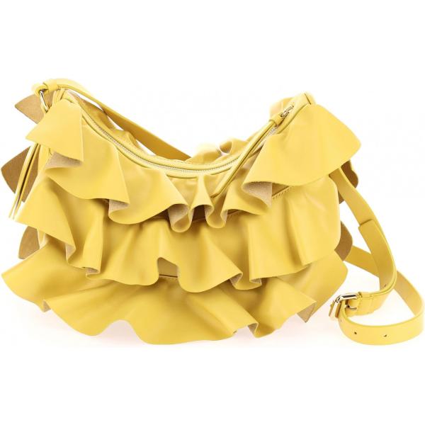 Borsa a tracolla con volant e zip giallo Borbonese