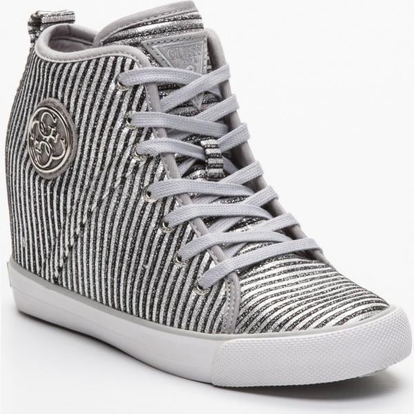 Sneakers con paillettes argento Guess
