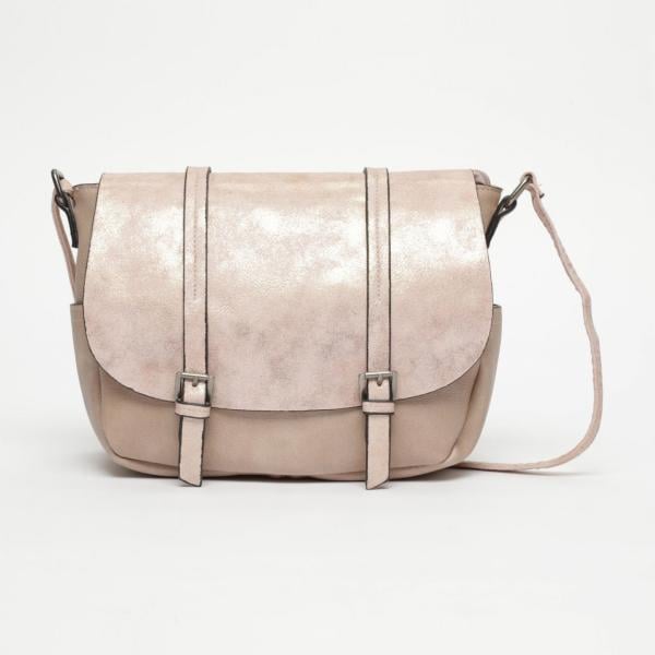 Borsa a tracolla con taschini effetto metallizzato con zip rosa Venca