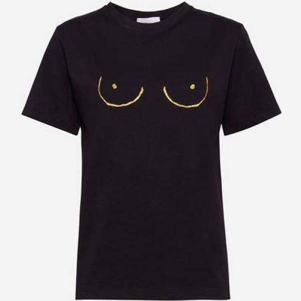 T-shirt made italy glitter girocollo in cotone nero e oro Glimmed