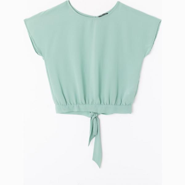 Blusa con nodi e schiena scoperta a maniche corte tinta unita Terranova verde tinta unita