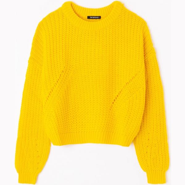 Maglia girocollo a maniche lunghe tinta unita giallo Terranova giallo tinta unita