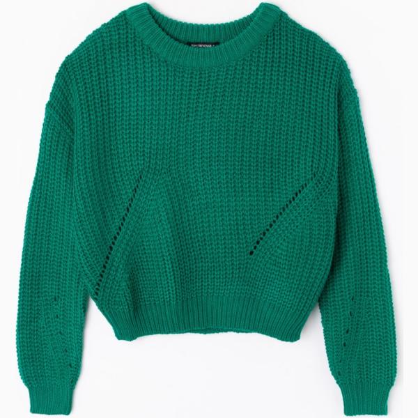 Maglia girocollo a maniche lunghe tinta unita verde Terranova verde tinta unita