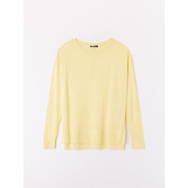 Maglia con spacco laterale girocollo a maniche lunghe tinta unita giallo Terranova giallo tinta unita