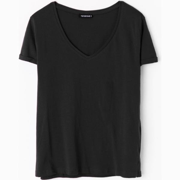 T-shirt con scollo a maniche corte nero Terranova nero