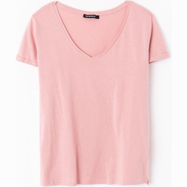 T-shirt con scollo a maniche corte rosa Terranova rosa