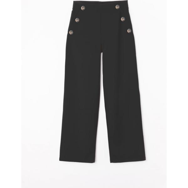 Pantalone wide leg con bottoni nero Terranova nero tinta unita