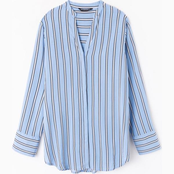 Camicia a righe collo coreana Terranova blu a righe