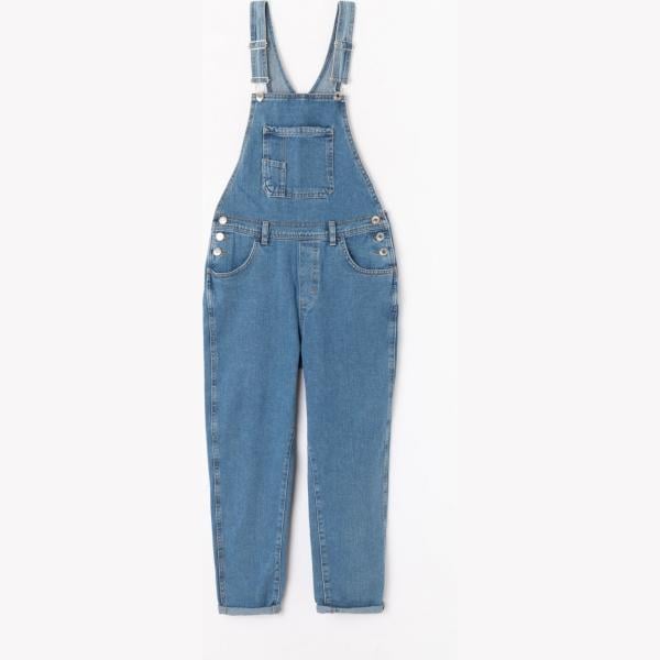 Salopette con bretelle in denim con bottoni blu Terranova blu
