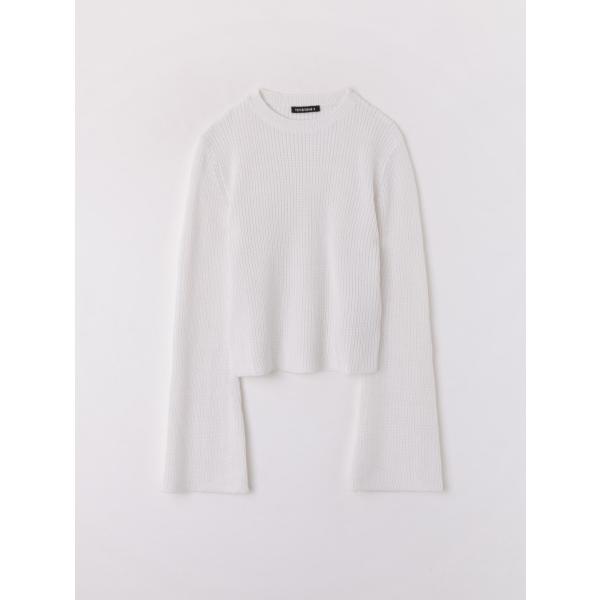 Maglia a zampa lunga effetto ottico girocollo crop tinta unita bianco Terranova bianco tinta unita