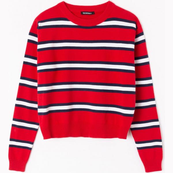 Maglia a righe girocollo a maniche lunghe rosso Terranova rosso a righe