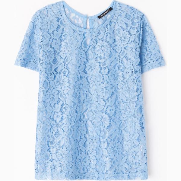 T-shirt con pizzo girocollo a maniche corte Terranova blu