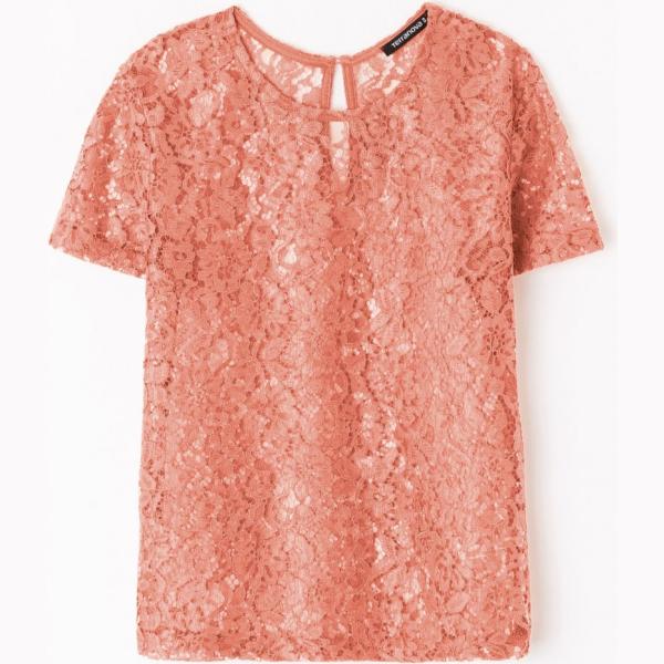 T-shirt con pizzo girocollo a maniche corte rosa Terranova rosa
