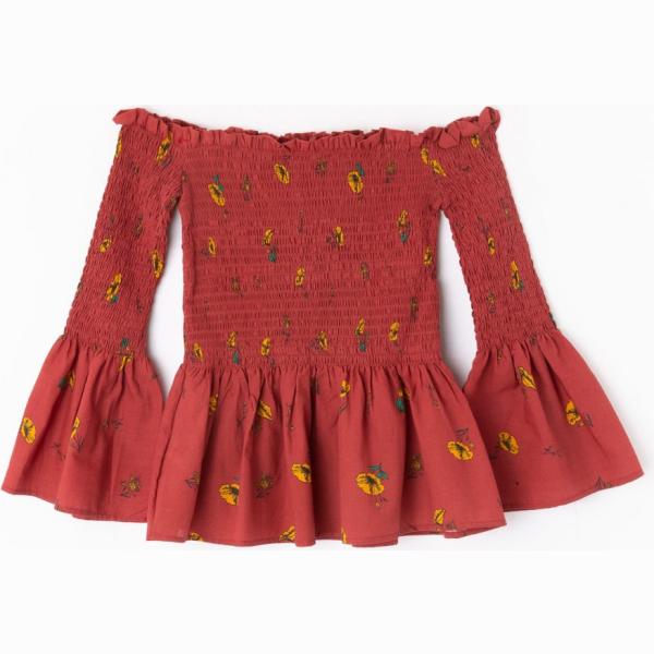 Blusa a zampa fantasia floreale con scollo Terranova rosso a fiori
