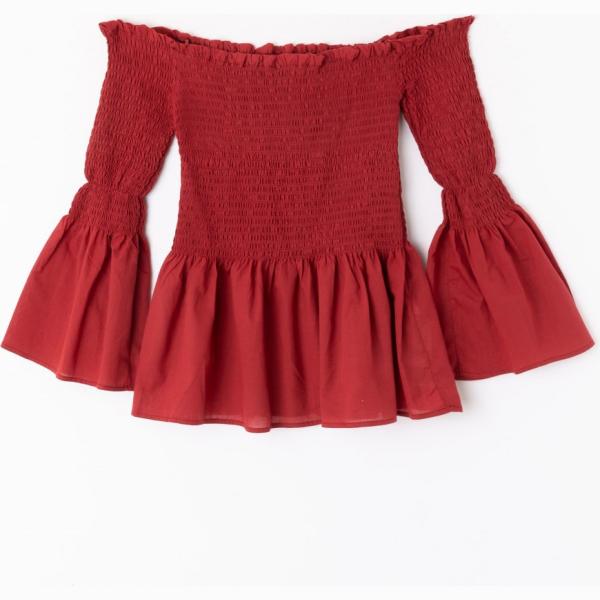 Blusa a zampa con scollo tinta unita Terranova rosso tinta unita