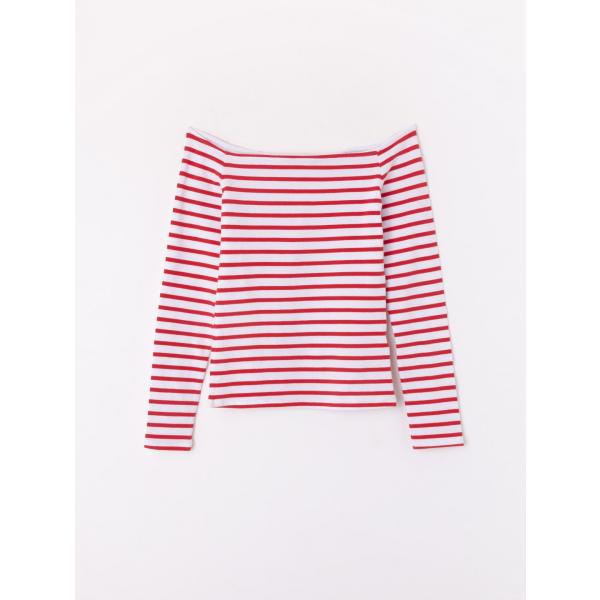 T-shirt a righe con spalle scoperte a maniche lunghe rosso Terranova rosso a righe