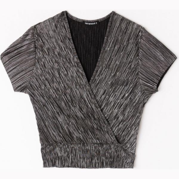 T-shirt plissè a maniche corte crop argento Terranova grigio