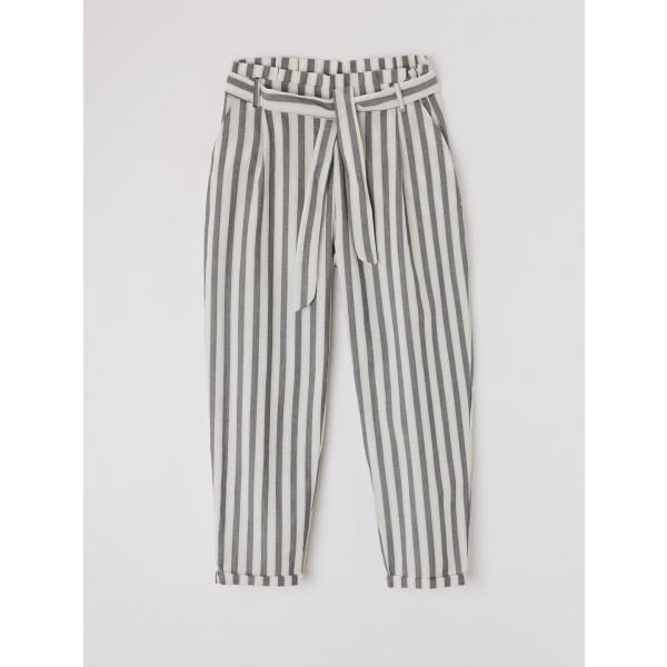 Pantalone paper bag a righe nero Terranova