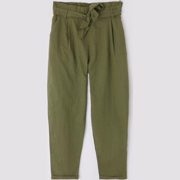 Pantalone paper bag stile militare tinta unita verde Terranova